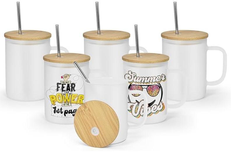 Frosted 17oz Mug W/ Straw & Bamboo Lid